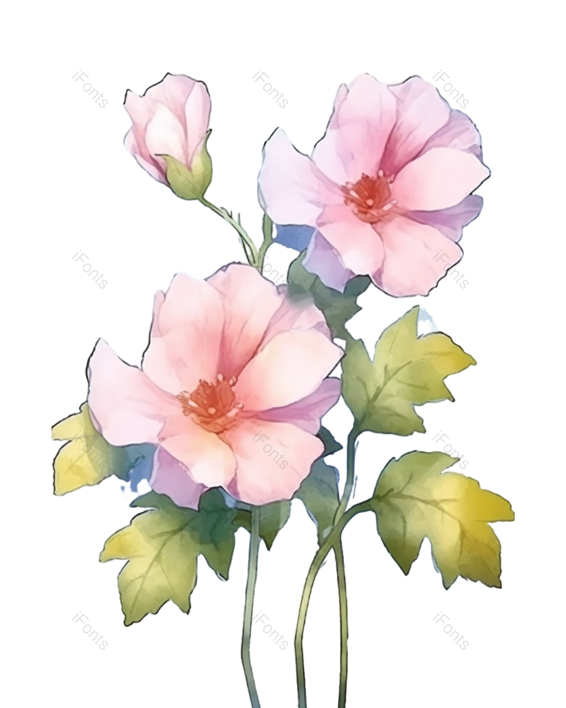 清新图片,蓝色背景元素,粉红色的花PNG,水彩画免抠素材
